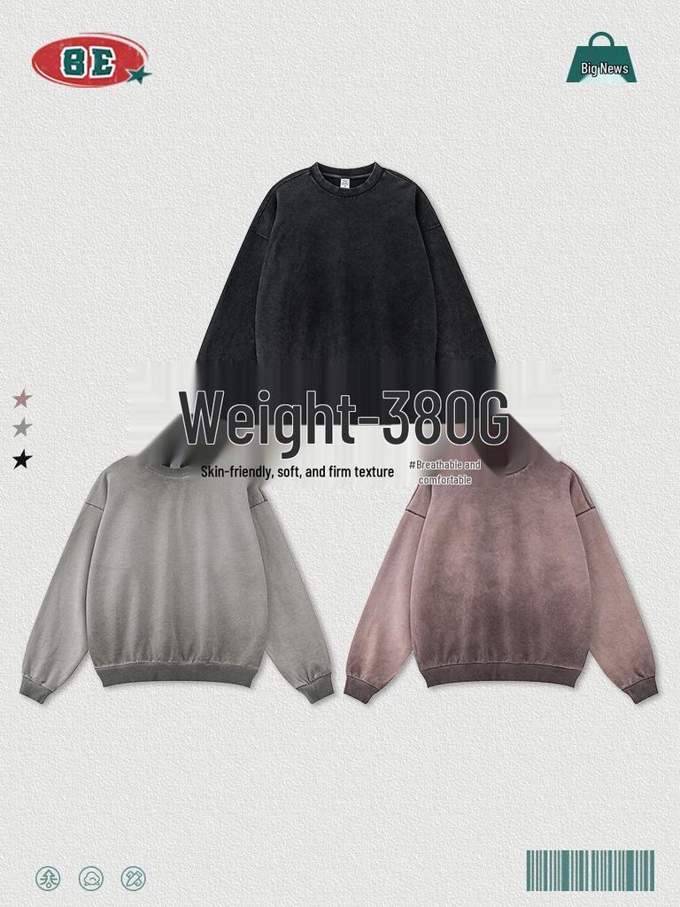 BE Men's Fashion | 2025 Autumn Oversized Round Neck Sweatshirt - European & American Trend, High-Quality, Basic Style, Washed Loose Fit