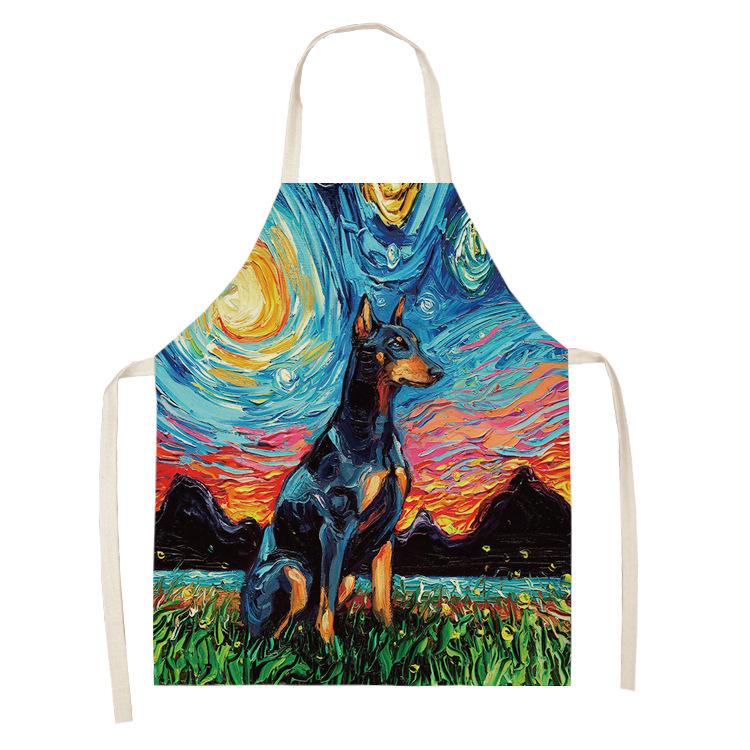 

Фартук в стиле масляной живописи, фон звездного неба, собачье белье, хлопок, креативный фартук для родителей и детей, семейная кухня 47x38cm