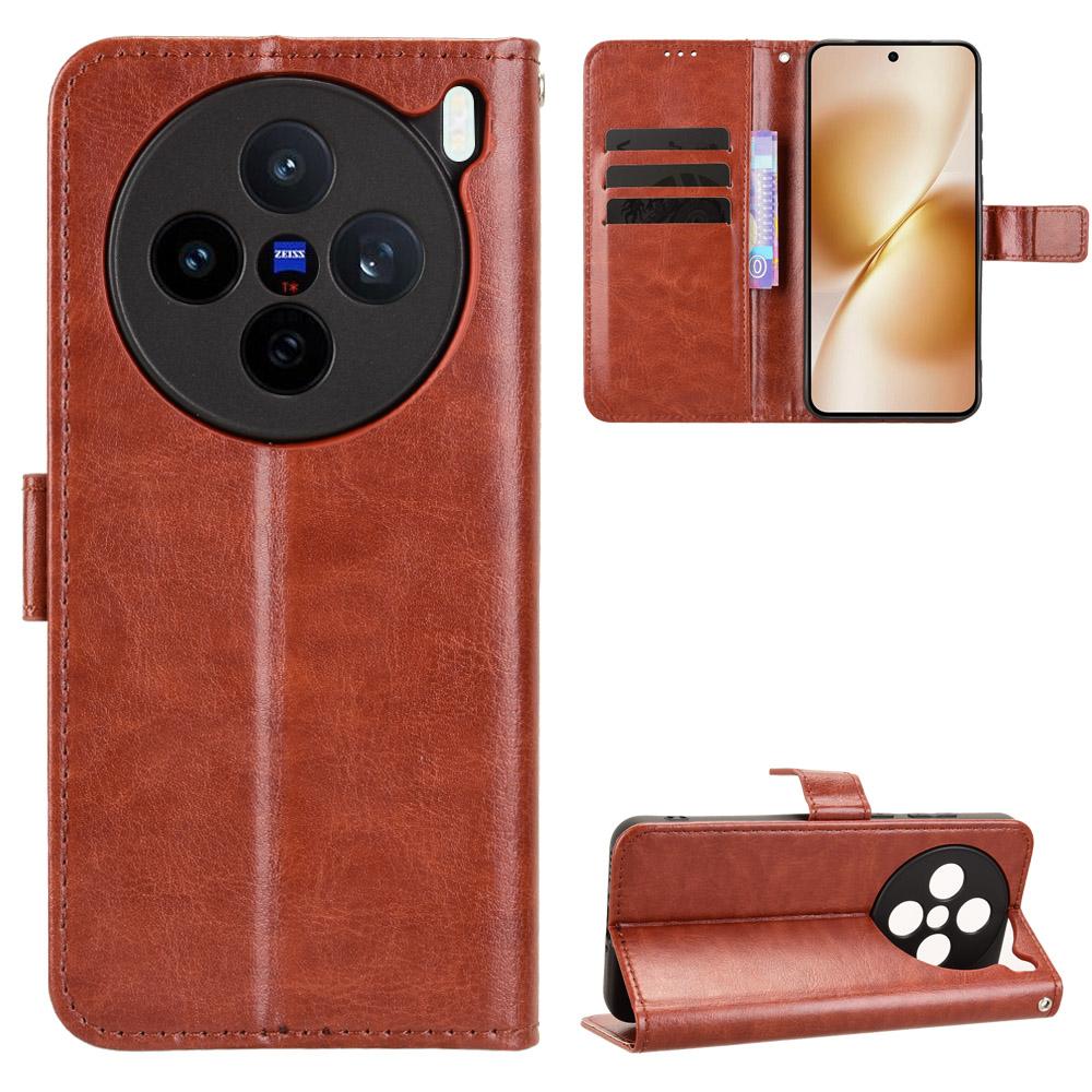 For vivo X200s 5G PU Leather Case with Strap Crazy Horse Texture Phone Wallet Cover