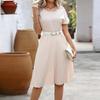 Women's Dresses Solid Color Round Neck Short Sleeve Pleated Dresses Casual Temperament Tunic Dresses