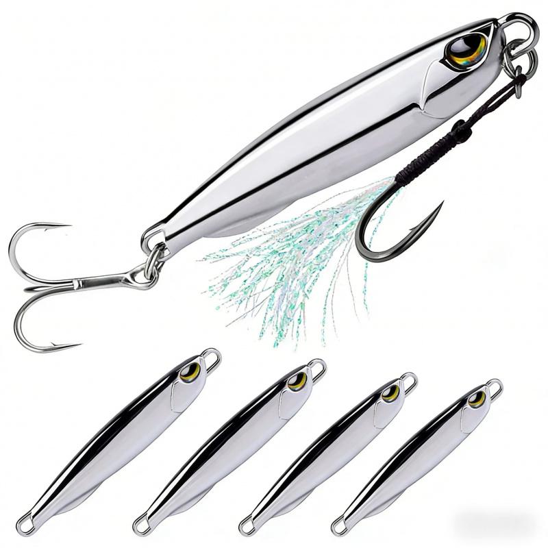 Lure Bait Sinking Long Casting Jig with Feather Treble Hook Metal Spinner Quick Draw Special for Mackerel Bass Whitebait Fake Ba