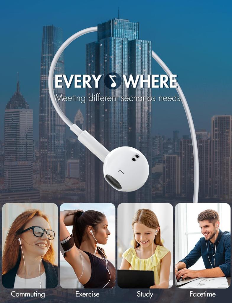 Antool with Microphone Sound Quality Enhanced Magnetic Iahon Call Home CTIA Standard Earphones, Wired, [2023 Version] Design, Anti-tangle Earphones,