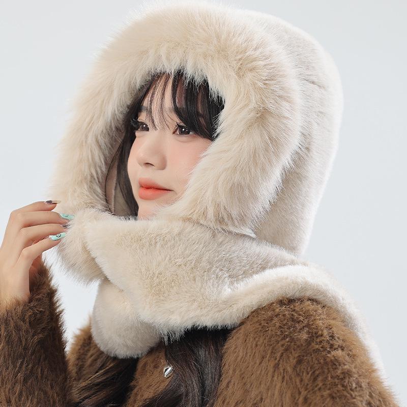 

Женская милая плюшевая теплая шапка-обертка и наушники - корейский/японский стиль, универсальная для осени и зимы One Size Adjustable бежевый