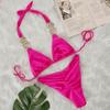 Maillot de bain ins nouveau sexy couleur unie métal incrusté de diamants bikini bandage maillot de bain fendu