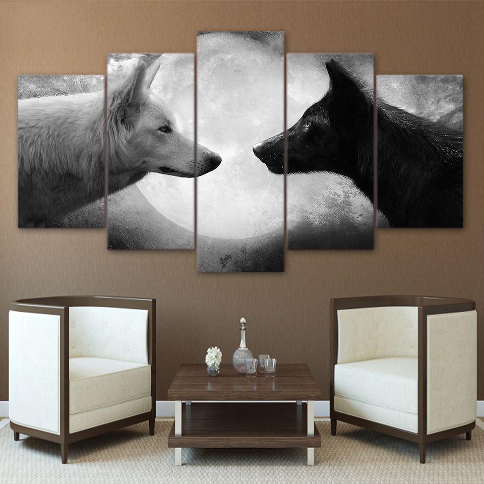 Wall Canvas Painting for Living Room Decoration, 5 Panel, Animal Wolves Frame, Modular Printed Poster