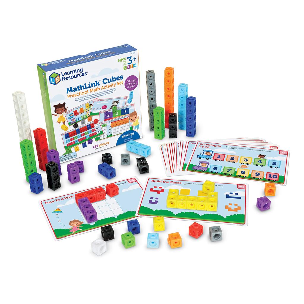 MathLink Series Cube Blocks MathLink Cube First Math 100 Pieces Activity Authentic Set, & Cards, LER9335,
