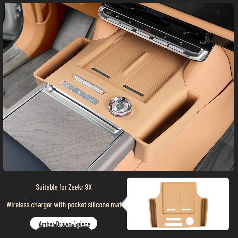 Silicone Cup Holder Protective Pad for Zeekr 9X Wireless Charging, Car Interior Accessory.