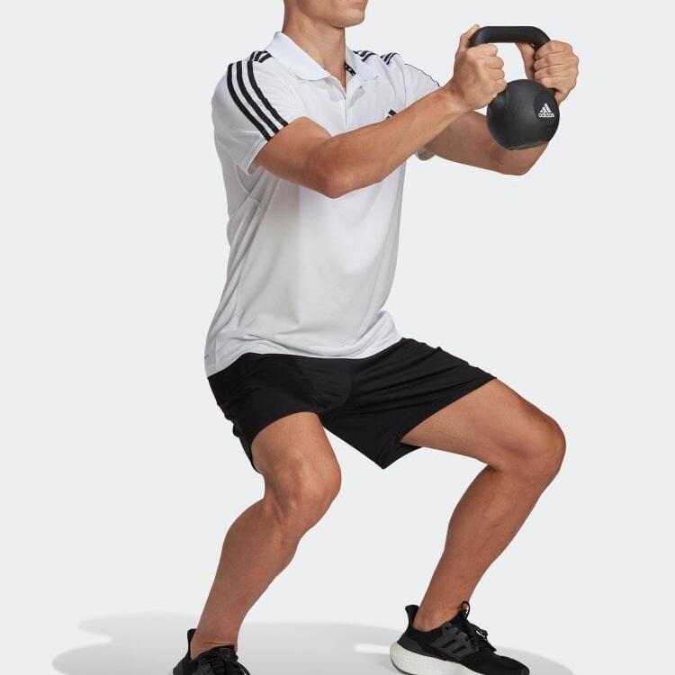 Adidas Striped Print Training Polo Shirt Men Tops White IB8109