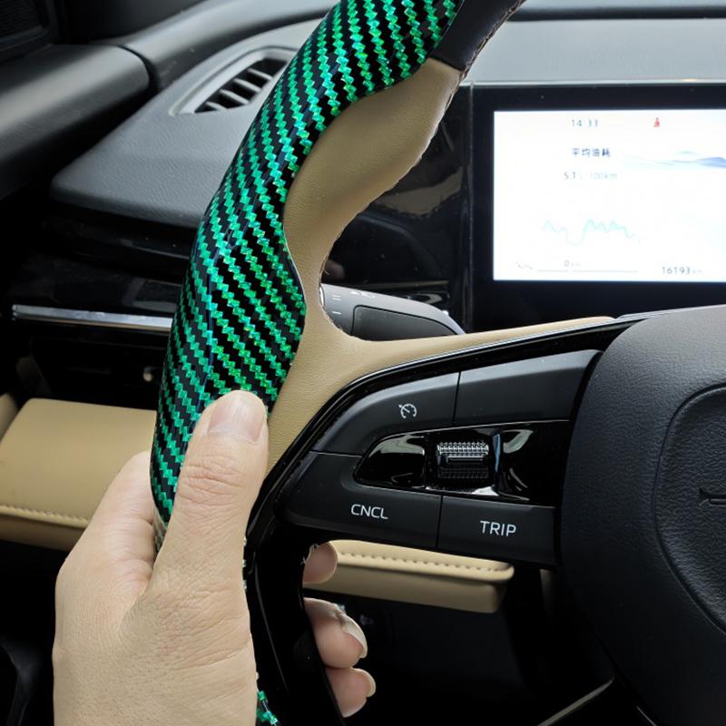 2 Pcs Laser Carbon Fiber Car Steering Wheel Cover 38cm Non-slip Card Cover Auto Steering Wheel Handle Booster Protective Cover