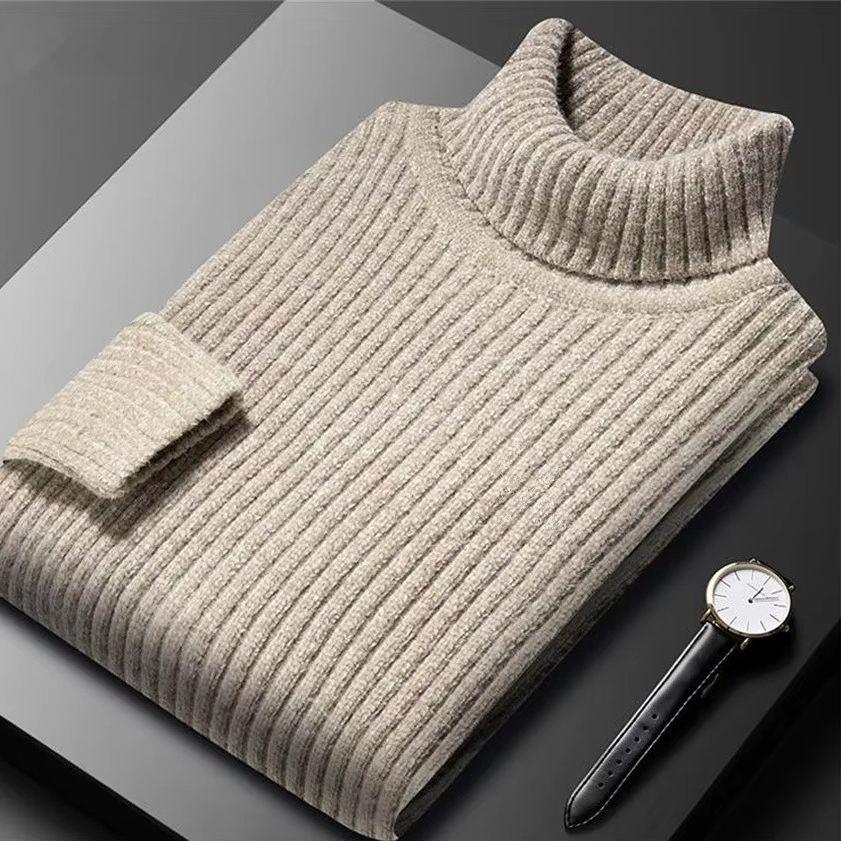 Pánský Silný Teplý Svetr Zimní Pletený Rolák Pánské Vysoký Krk Jednobarevný Slim Fit Měkké Svetry pro Muže Topy