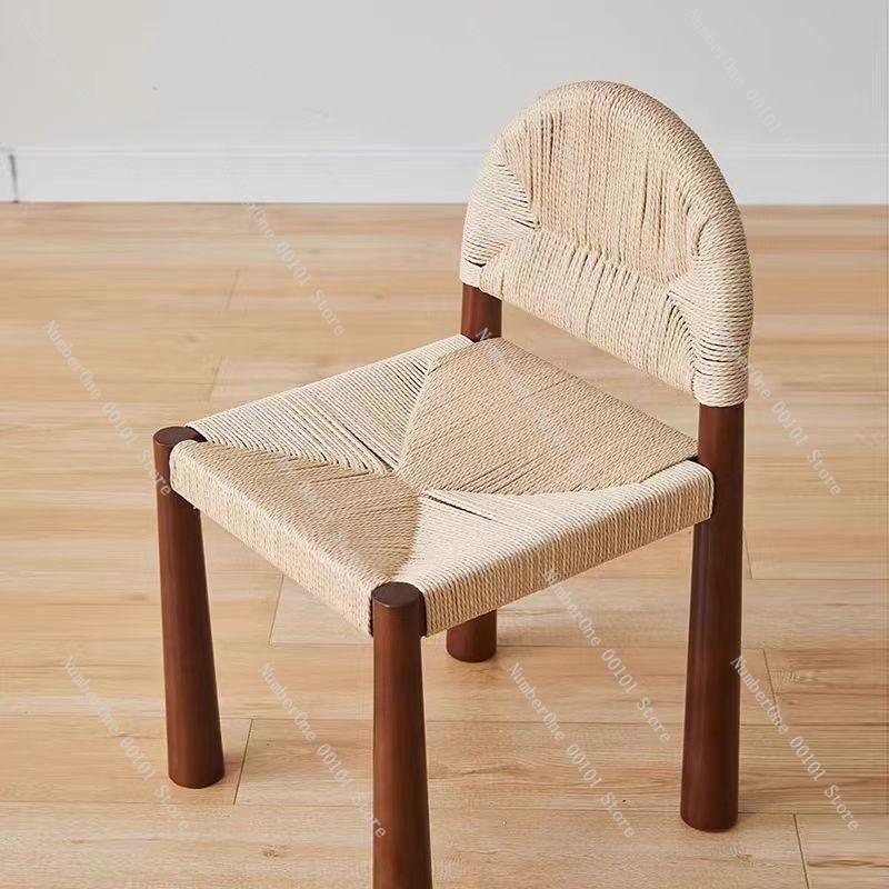 Retro Solid Wood Aquatic Plant Woven Rattan Chair, Designer's Homestay Restaurant Rattan Chair, Chinese-style Dining Chair