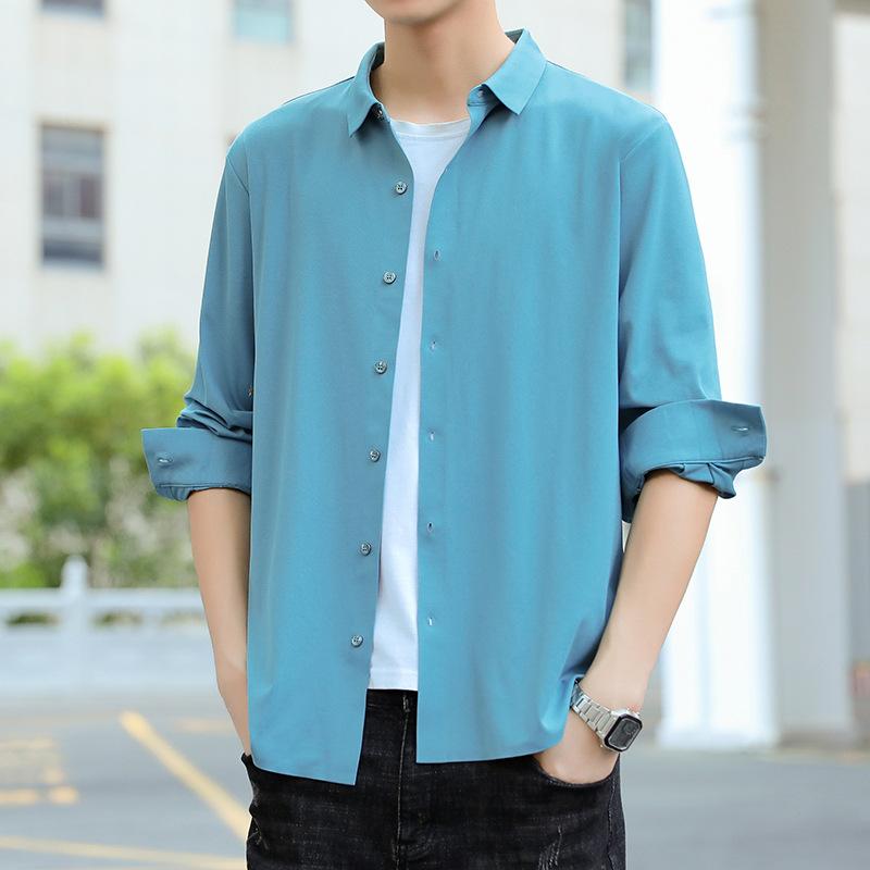 Pánská košile s dlouhým rukávem, bez žehlení, nadměrný tuk, nadměrná velikost, volné a univerzální, jednobarevné podšívkové oblečení