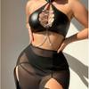 Sexy Strappy Halter Cutout Patent Leather Lingerie Set