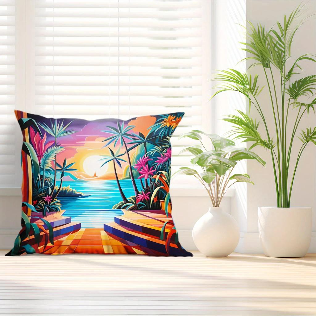 Cyberpunk sunset decorative pillowcase, pillowcase ultra-soft polyester material living room sofa back car pillowcase decoration