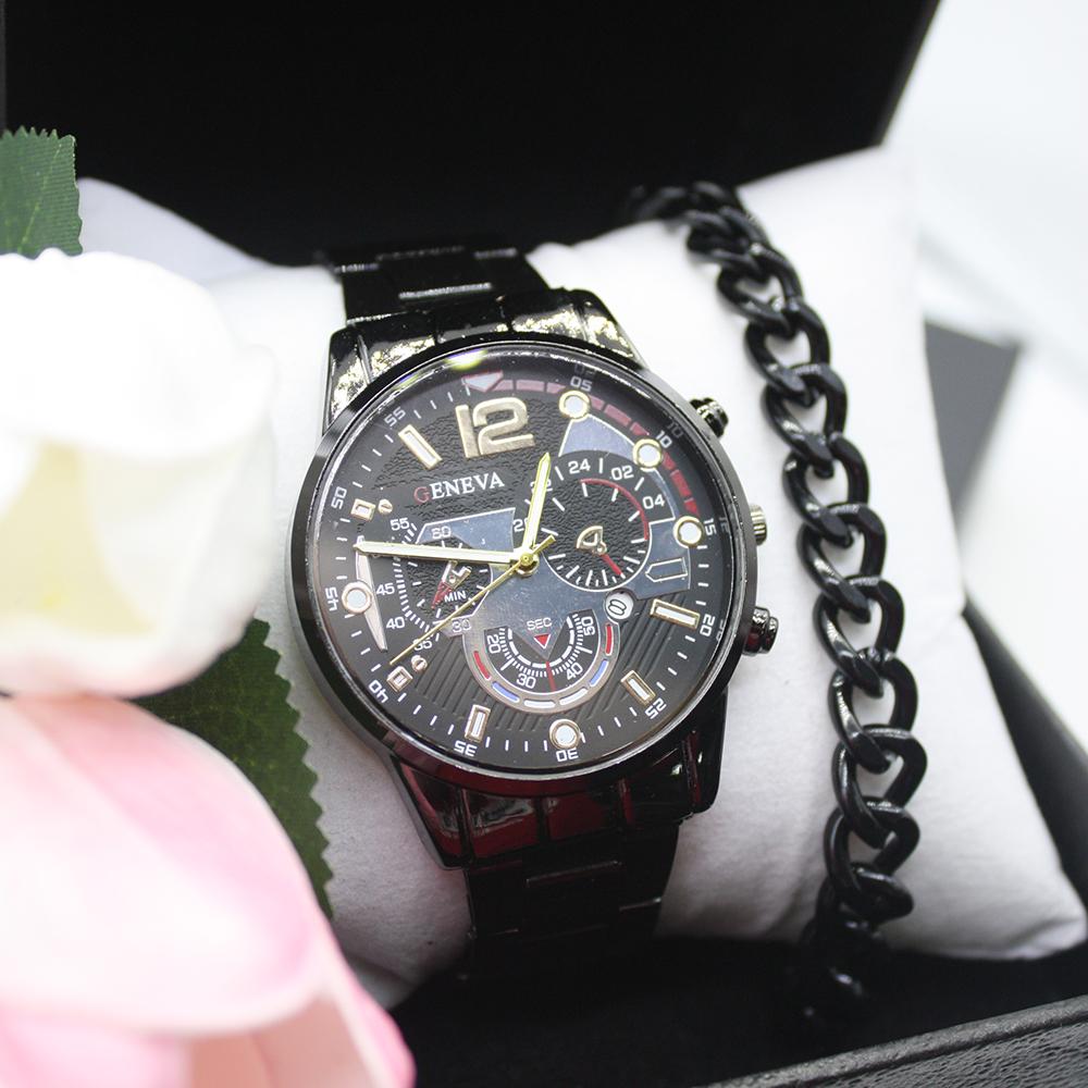 3pcs Set Luxury Man Watch Big Brand Men's Watch Stainless Steel Bracelets Matching Bracelets Include Box for Classmate Gift