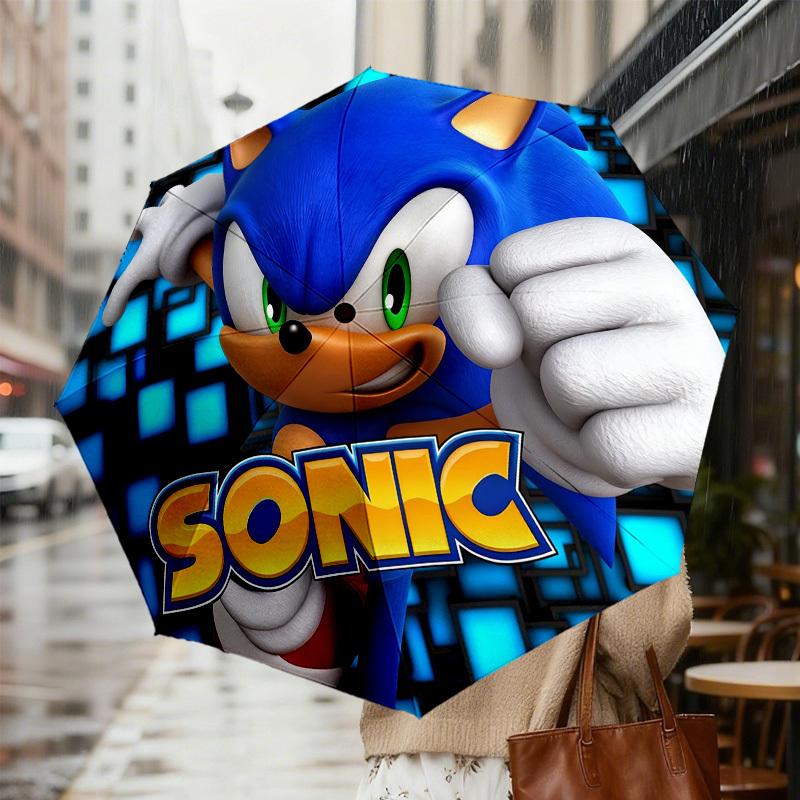 1pc Sonic The Hedgehog Automatic Folding Umbrella, Heavy Duty 8 Rib Iron Frame,  Suitable for Travel, Daily Use, Birthday, Decor Gift m0104055