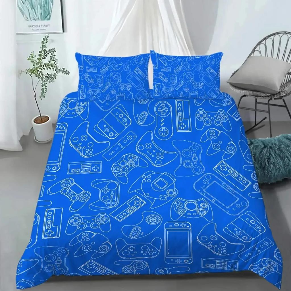 Gaming Bedding Set Gamer Room Decor Gamer Comforter Cover for Boys Kids Teen Video Games Twin Size Gamepad Polyester Quilt Cover