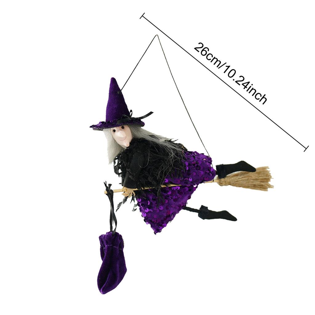 Halloween Witch Doll Hanging Pendants Magic Broom Witch Drop Ornaments Trick Or Treat Happy Halloween Day Party Decor