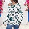 Women Plus Size White Asymmetric Cutout Neck Cold Shoulder Long Sleeve Sailboat Printed Top