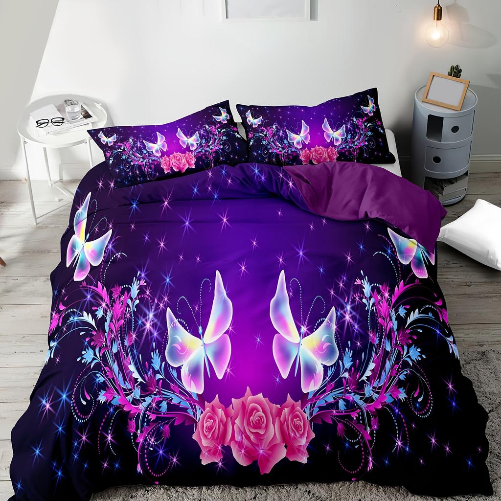2/3pcs Bedding Set with Butterfly Pattern Print, Suitable for Bedroom And Guest Room Decoration, Usable And Machine Washable.