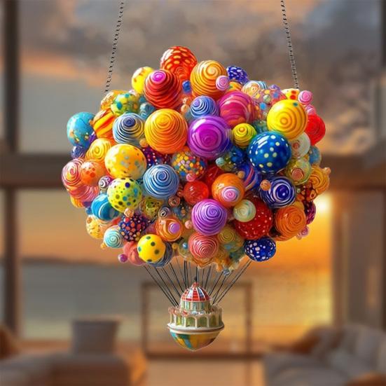 Hot Air Balloon Ornaments, 2D Flat Acrylic Hanging Decoration, Decorative Colorful Suncatcher with Metal Chain for Nursery, Kitchen, Porch, Wall Decor