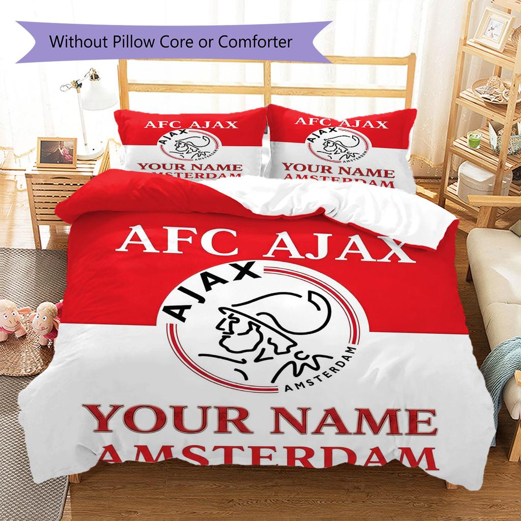 AFC Ajax Custom Name Pattern Bedding,Quilt Set Quilt Cover Pillowcase Home Birthday Gift(1 * Duvet Cover + 2 * Pillowcase, Without Core)