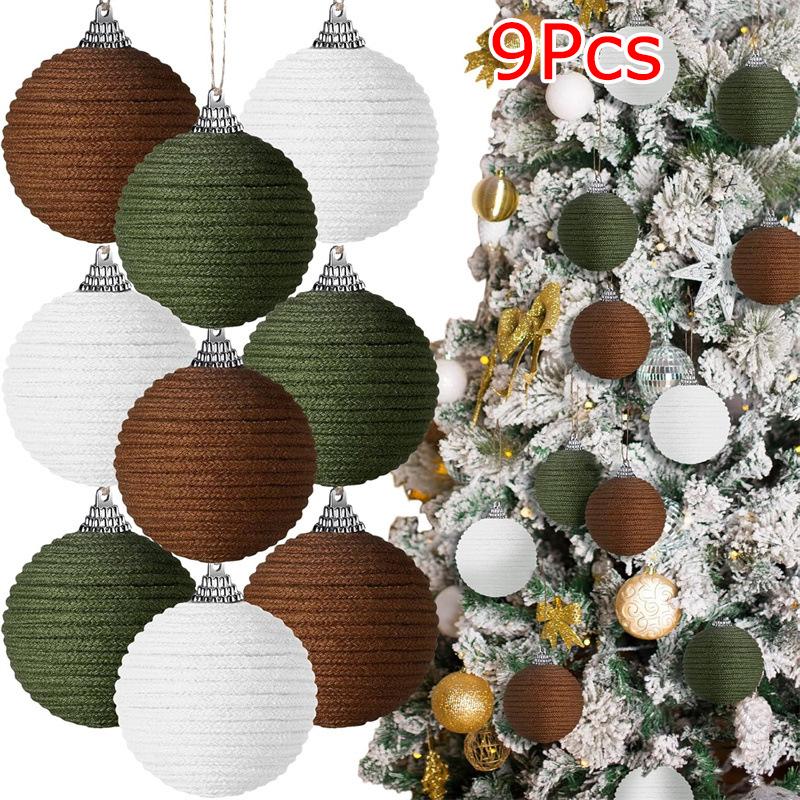 9PC/Set Foam Window Decoration Linen Rope Xmas Tree Christmas Ball Ornaments Home Decor Hanging Decorations Farmhouse