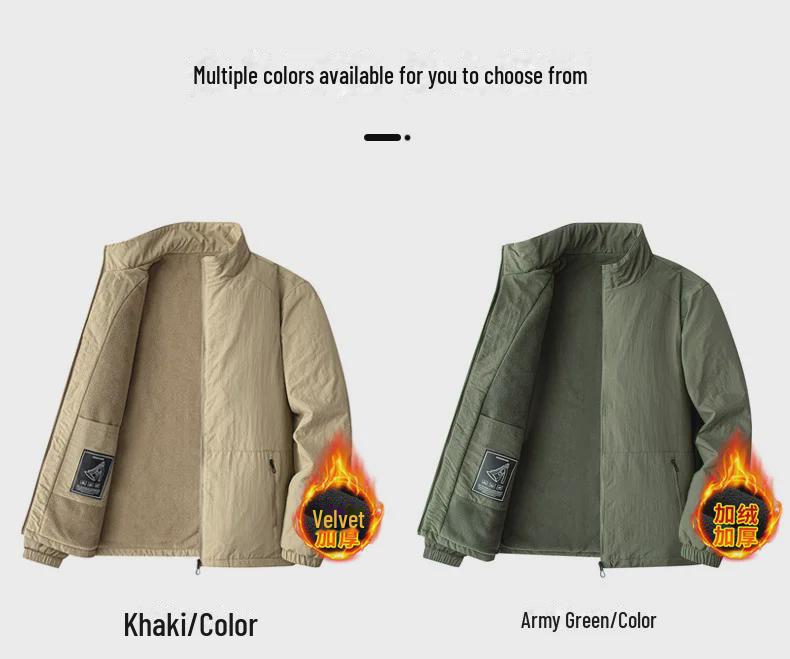 Plüsch-Stehkragenjacke für Herren: Dick, lässig, lockere Passform für Herbst/Winter, ideal für Personen mittleren Alters und ältere Menschen.