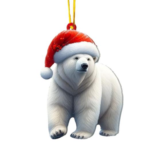 Christmas Ornaments for Tree Acrylic Cartoon Animal Car Rear Mirror Hanging Charm 2D Flat Cat/Dog/Bear/Rabbit Pendant for Tree Auto Interior Accessory