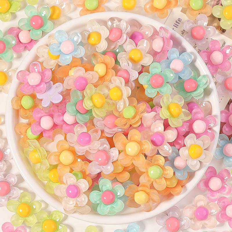 Estojo de Celular Brilhante com Flor de Resina de Cinco Pétalas e Acessórios de Cabelo DIY para Crianças