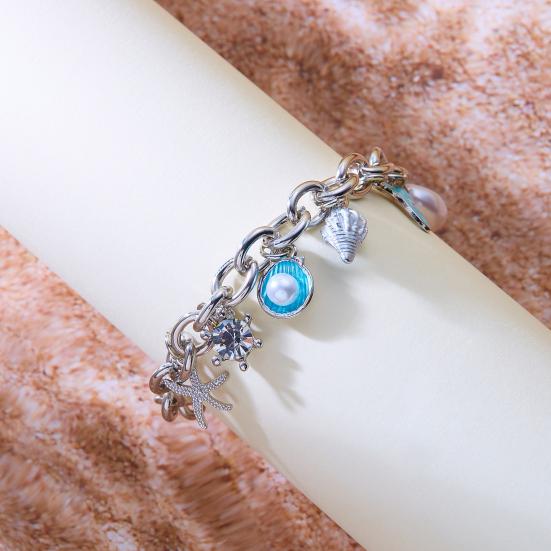 Beach Bracelet Imitation Pearls Shell Starfish Pendant Coastal Style Bracelet Lightweight Vacation Bracelet Jewelry Gift