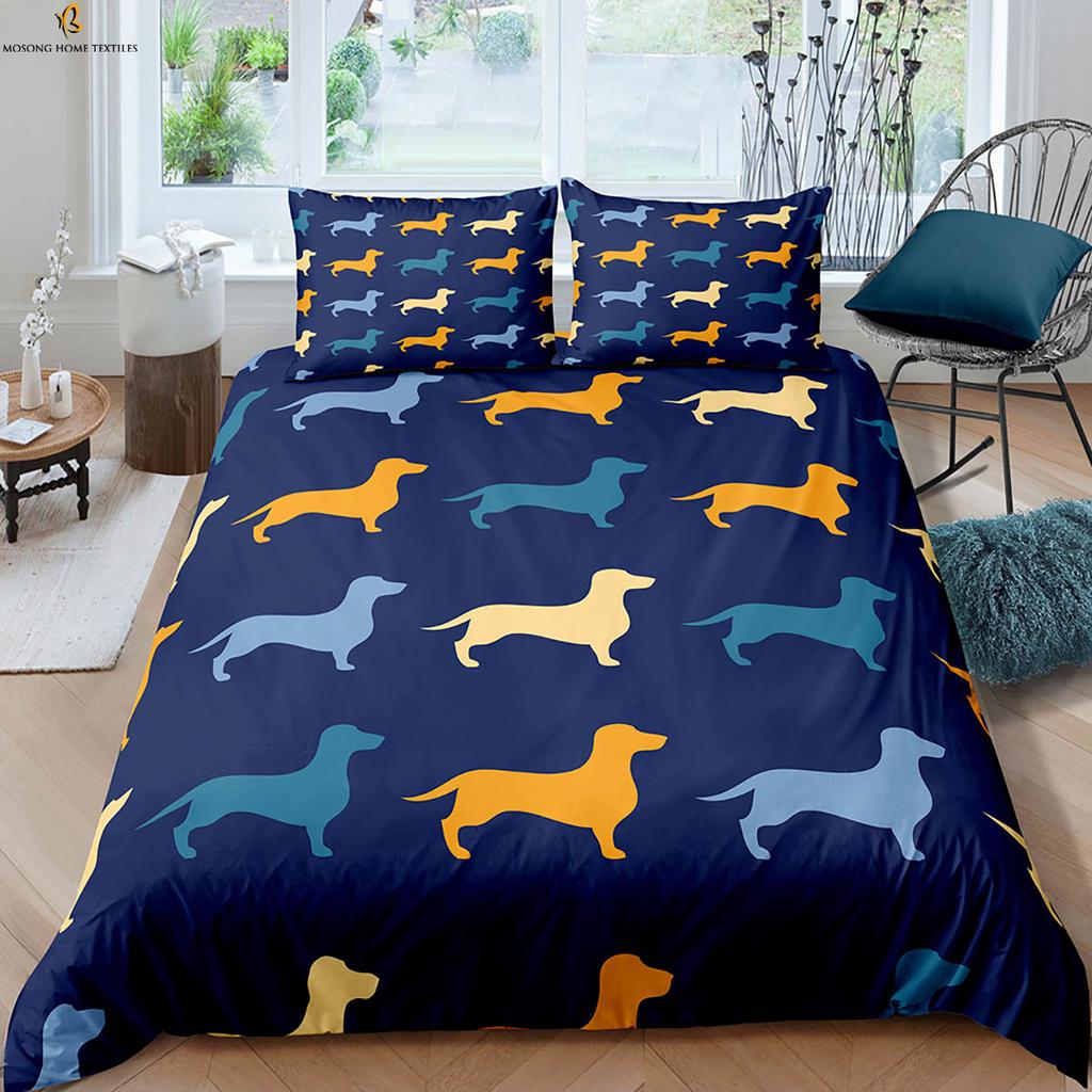 Cartoon Dog Animal Print Quilt Cover Simple Style Children's Room Bedding Set Quilt Cover Pillowcase Three-Piece Set