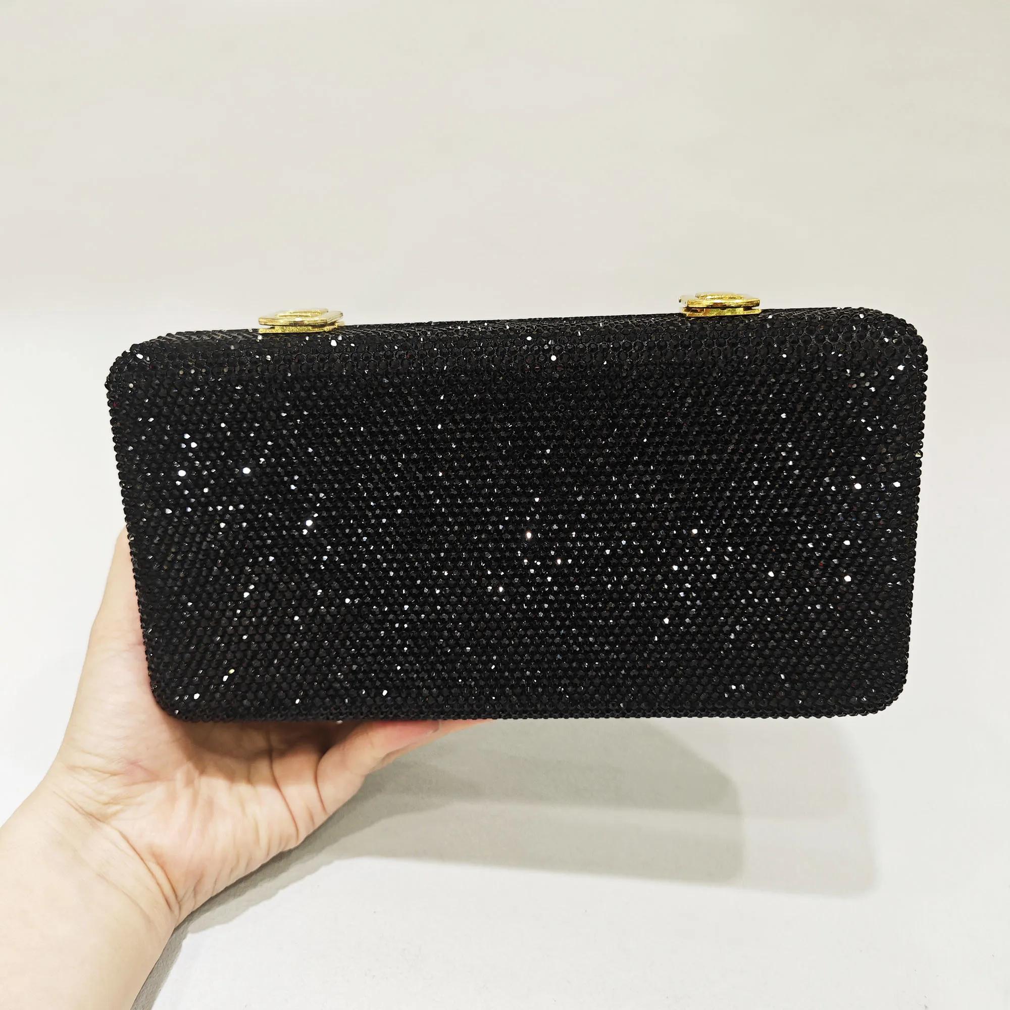 

Women Black Crystal Evening Clutch Bags WHTUOHENG Diamond Handbags Ladies Handmade Rhinestone Wedding Party Dinner Bag 22.5cmX11.5cmX5.5cm
