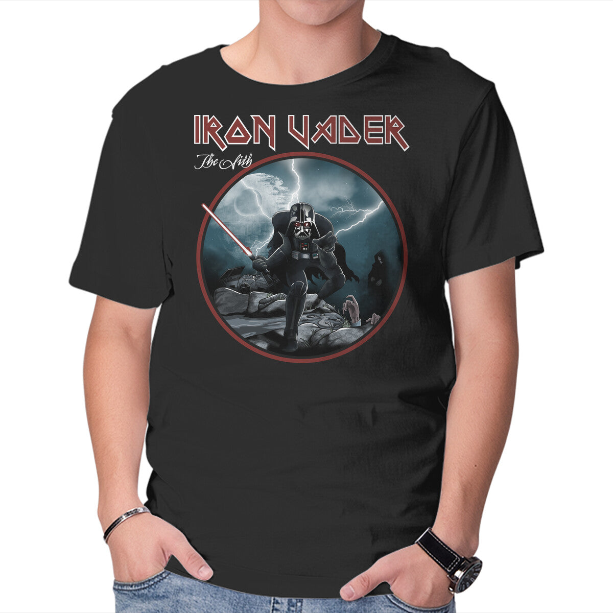 Unisex Crew Neck T-Shirt Iron Vader Graphic Short Sleeve Casual Tee S