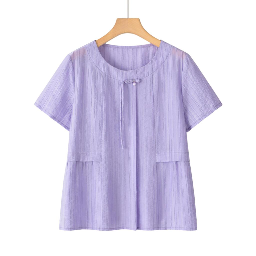 Tencel Kurzarm Oberteil im chinesischen Stil für Frauen mittleren Alters - 2025 Sommer Zweiteiler