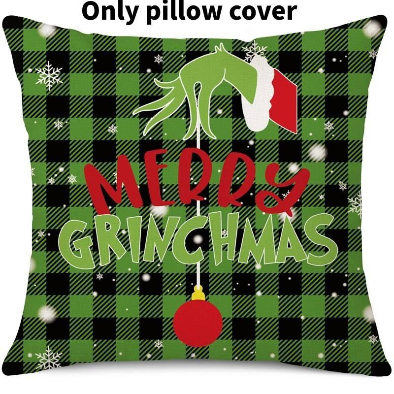 Cozy Green And Red Grinch Christmas Pillow Cover For Stylish Home Dcor 45x45cm