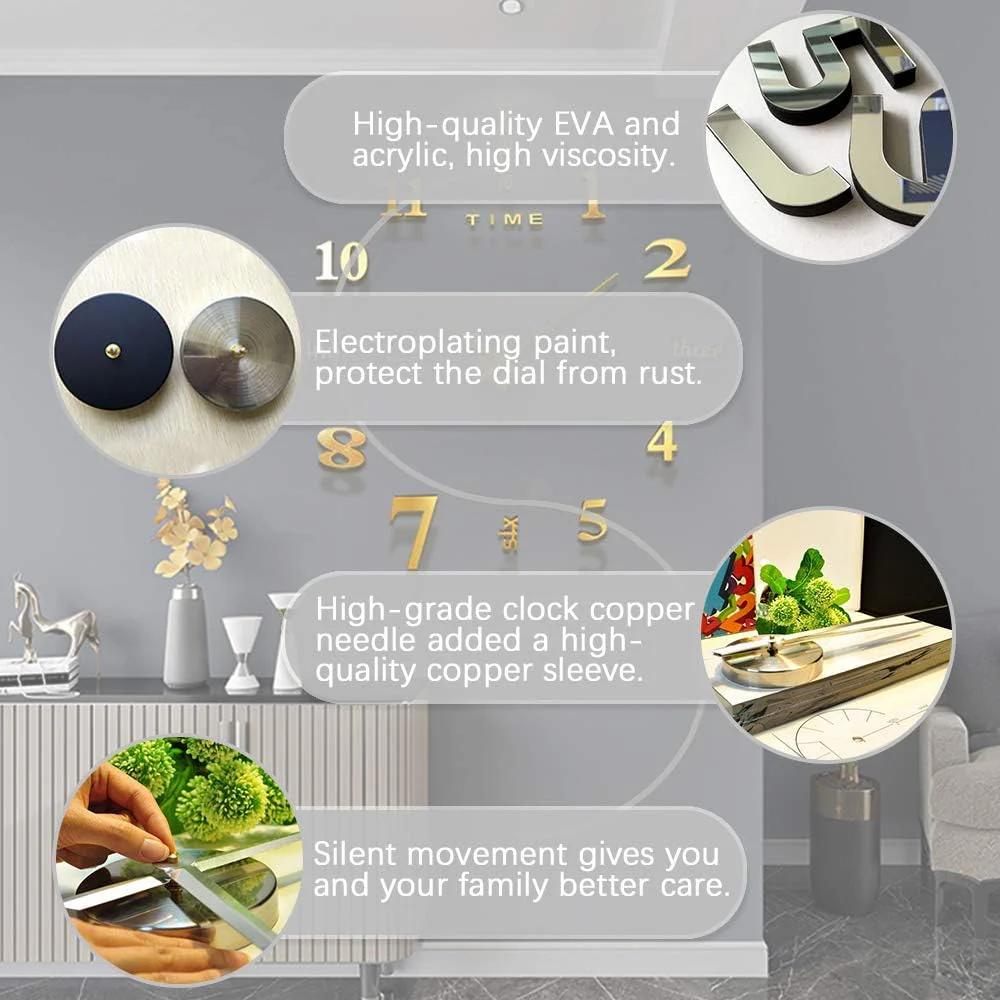 3D Wall Decal Decorative Clock,DIY Wall Clock