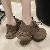 Fashion 6cm Autumn Spring Women Non-slip High Platform Shoes Wedge Heels Casual Height Increasing Chunky Sneakers Women Leather Shoes