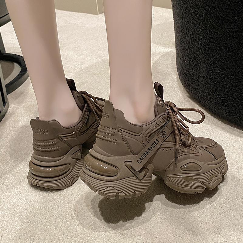 Fashion 6cm Autumn Spring Women Non-slip High Platform Shoes Wedge Heels Casual Height Increasing Chunky Sneakers Women Leather Shoes