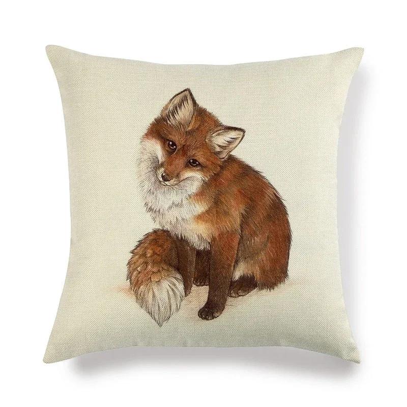 Lovely Fox Pattern Linen Pillow Cushion Cover Office Living Room Bedroom Sofa Car Decorative Pillowcase 45*45cm