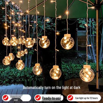 LED Solar Wishing Ball Curtain Light – Outdoor Waterproof Decorative Christmas Waterfall Lights.