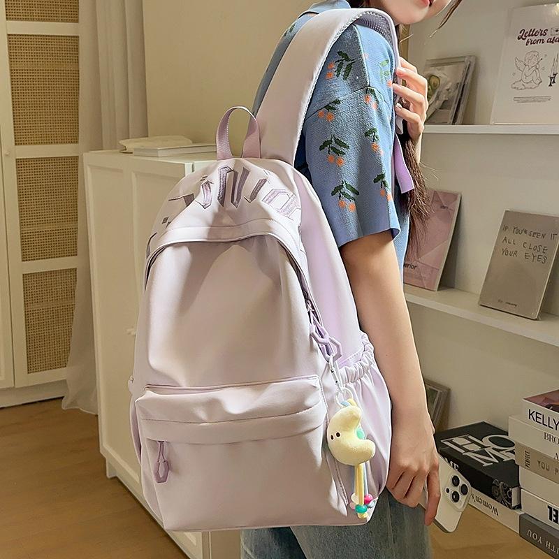 High Value, Small Fresh and Simple Backpack, Solid Color Letter Schoolbag, Junior High School and High School Large-capacity Student Schoolbag