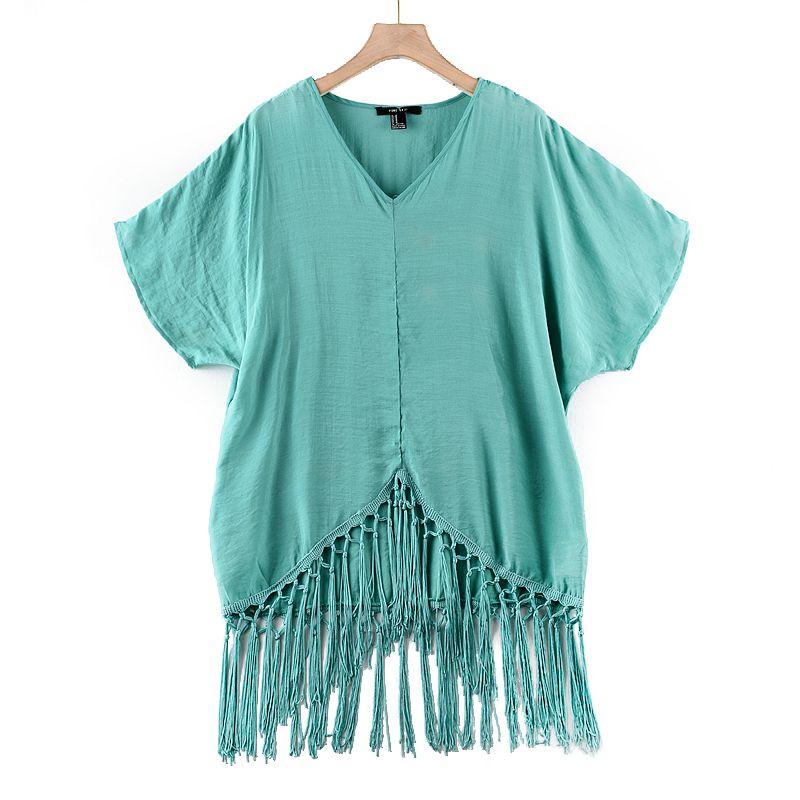 

Искусственный шелк Элегантный Свободный Западный стиль V-образный вырез Завязанный атлас Green S