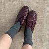 Summer New Retro Hand-woven Square Head Flat Bottom Single Shoes Women's Leather Lace-up
