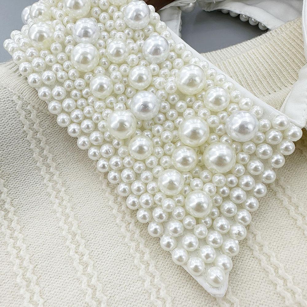 Elegant Vintage Pearl Embellished Handcrafted Collar for Women High-Quality Polyester Fiber Pearl Sewing Woven Necktie Style