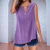Women's Cotton Linen Solid Colour Sleeveless Shirt V-Neck With Buttons Loose Blouse