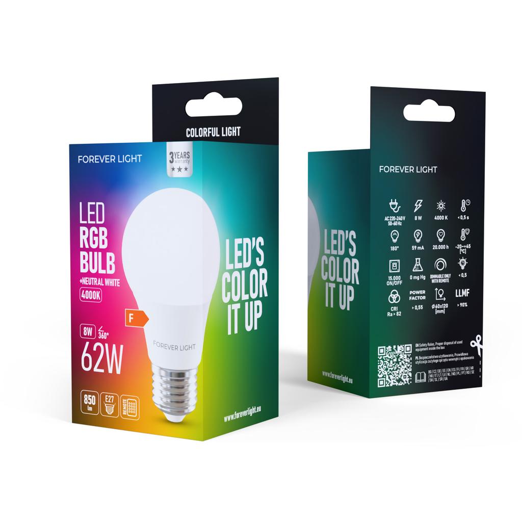 Forever Light Żarówka Led Rgb E27 A60 8W 850Lm 4000K Klasa F