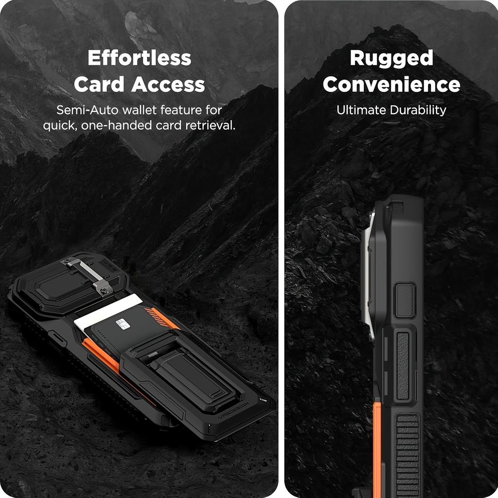 Mechanical Style Series for 17 16 15 14 13 Pro Max Wallet Card Holder Case [3-5 Cards] Rugged Semi-Automatic Card Slot