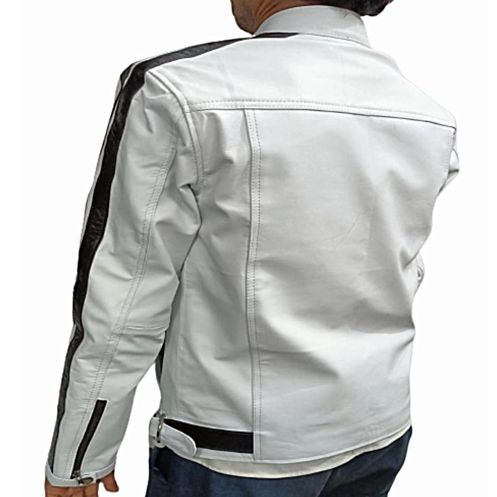Herren-Lammlederjacke, Bikerjacke, Motorradjacke, Western-Moto-Jacke, weiße Lederjacke, Party-Wear-Jacke, besonderes Geschenk für Ihn