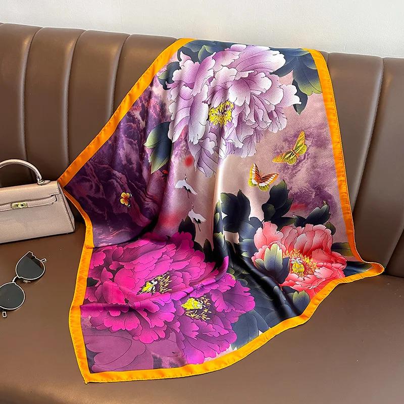 Silk Satin Neck Scarf For Women Fashion Bandana Head Small Hijab Scarves 70cm Square Kerchief Luxury Print Hair Scarf For Ladies